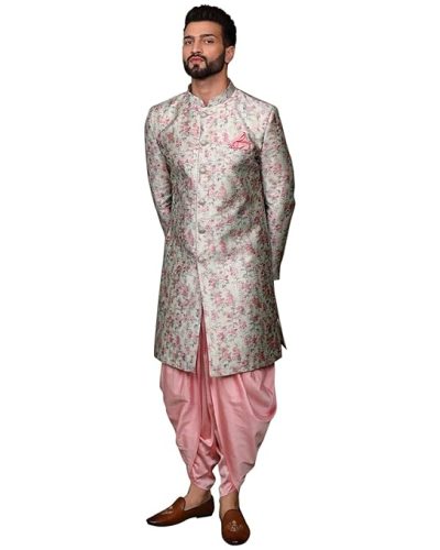 Men's Ethnic Regular Fit Multi-Pink Indo-Western Sherwani Set